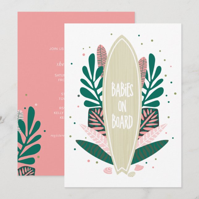 Pink Baby On Board Twins Baby Shower  Invitation (Front/Back)