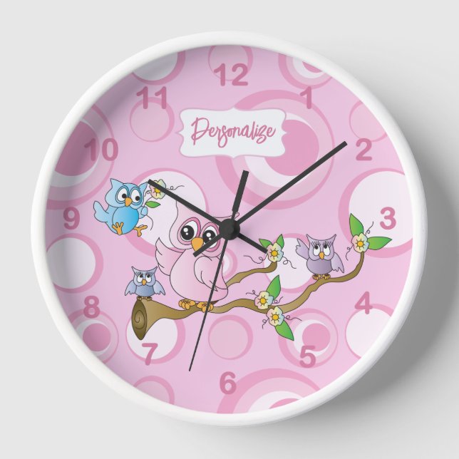 Pink Baby Owl  Clock (Front)