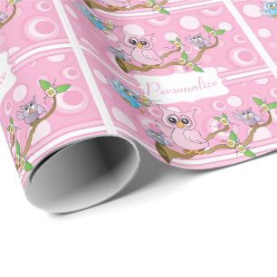 Pink Baby Owl   Shower Theme Wrapping Paper