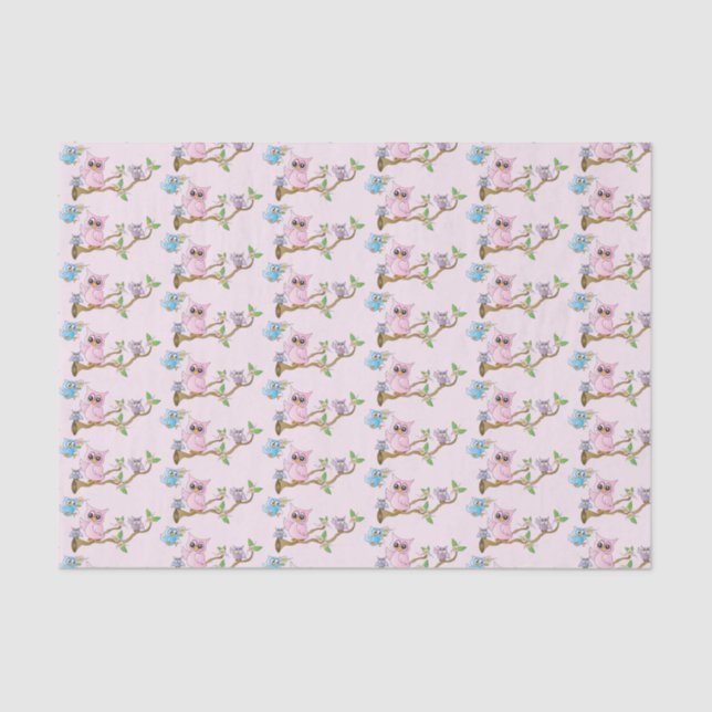Pink Baby Owls | Baby Shower Tissue Paper (Front)