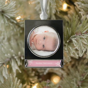 Pink Baby Photo Christmas Silver Plated Banner Ornament