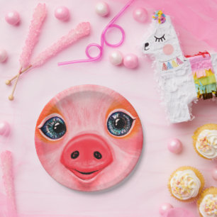 Pink Baby Pig Funny Paper Plates - Smile