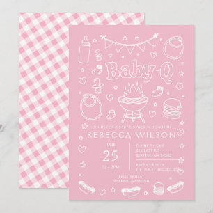 Pink Baby Q Bbq Grill Girl Baby Shower Invitation