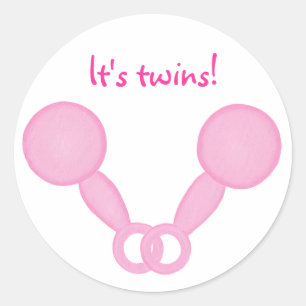 Pink baby rattles, baby shower announce stickers
