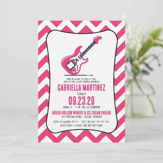 Pink Baby Rock Baby Shower Invitation (Standing Front)