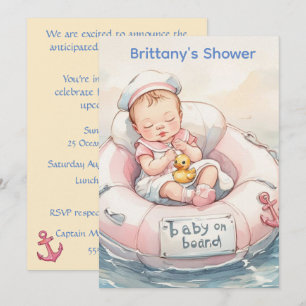 Pink Baby Sailor On Board Invitation