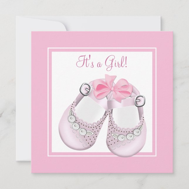 Pink Baby Shoes Pink Baby Girl Shower Invitation (Front)