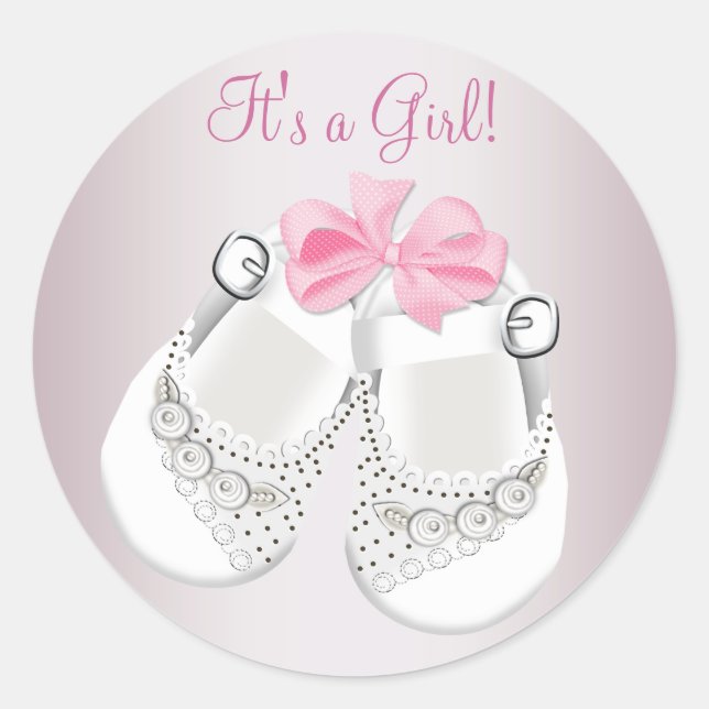 Pink Baby Shoes Pink Baby Shower Stickers (Front)
