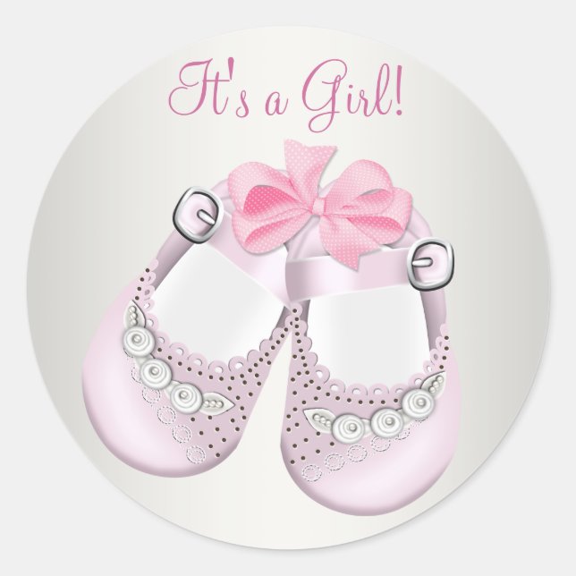 Pink Baby Shoes Pink Baby Shower Stickers (Front)