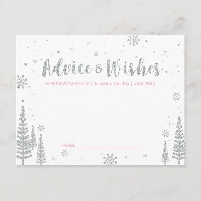 Pink Baby Shower Advice Card for mum, parents (Front)