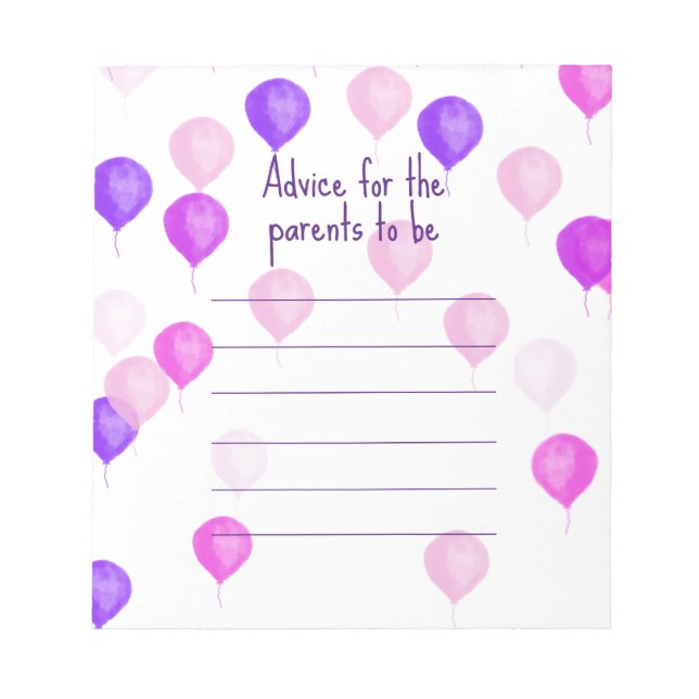 Pink  Baby Shower Advice for new Parents  Notepad (Front)