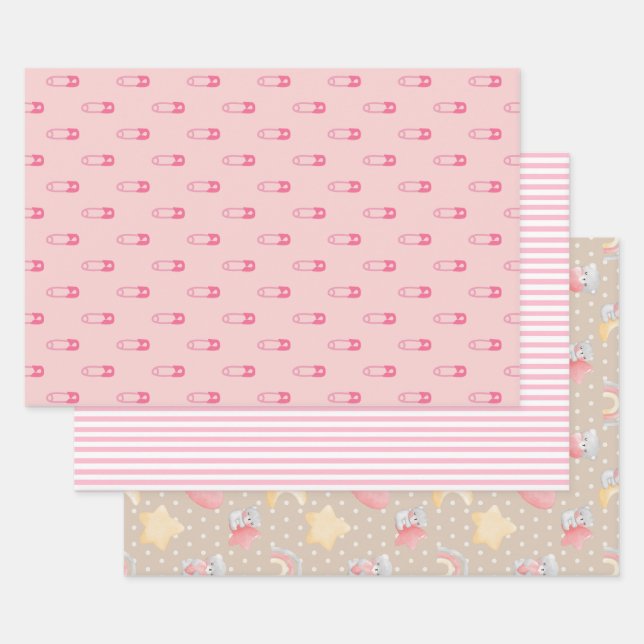 Pink Baby Shower Assortment Wrapping Paper Sheet (Set)