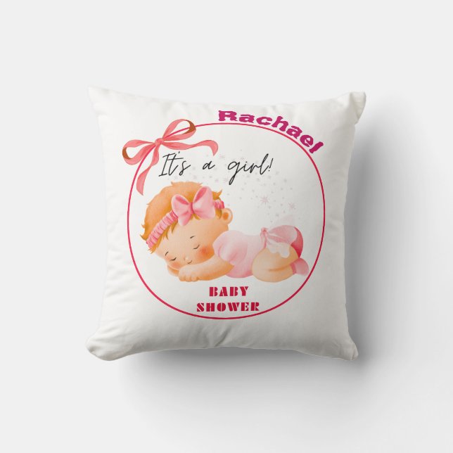 Pink Baby Shower, Baby Girl Shower Cushion (Front)