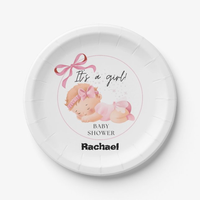 Pink Baby Shower, Baby Girl Shower Paper Plate (Front)