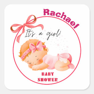 Pink Baby Shower, Baby Girl Shower Square Sticker