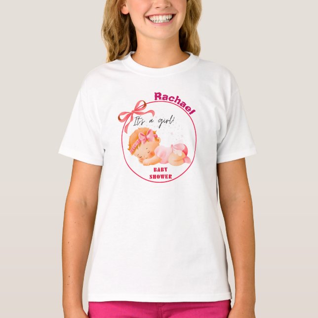 Pink Baby Shower, Baby Girl Shower T-Shirt (Front)