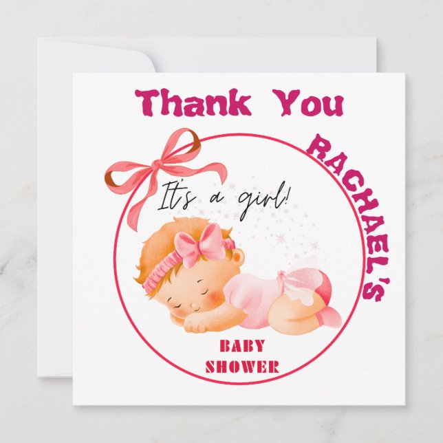 Pink Baby Shower, Baby Girl Shower Thank You Card (Front)