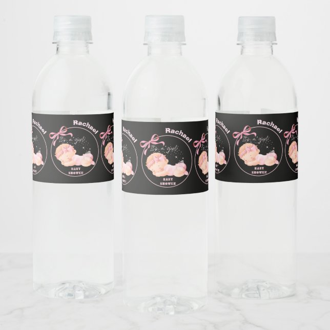 Pink Baby Shower, Baby Girl Shower Water Bottle Label (Bottles)