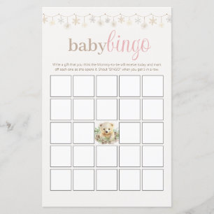Pink Baby Shower Bingo Party Game Winter Boho Bear