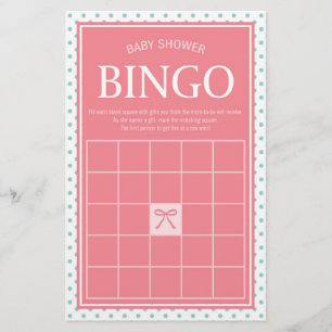 Pink Baby Shower Bingo Polka Dots and Ribbon Stationery