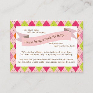 Pink Baby Shower Book Insert Request Card for Girl