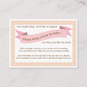 Pink Baby Shower Book Insert Request Card for Girl