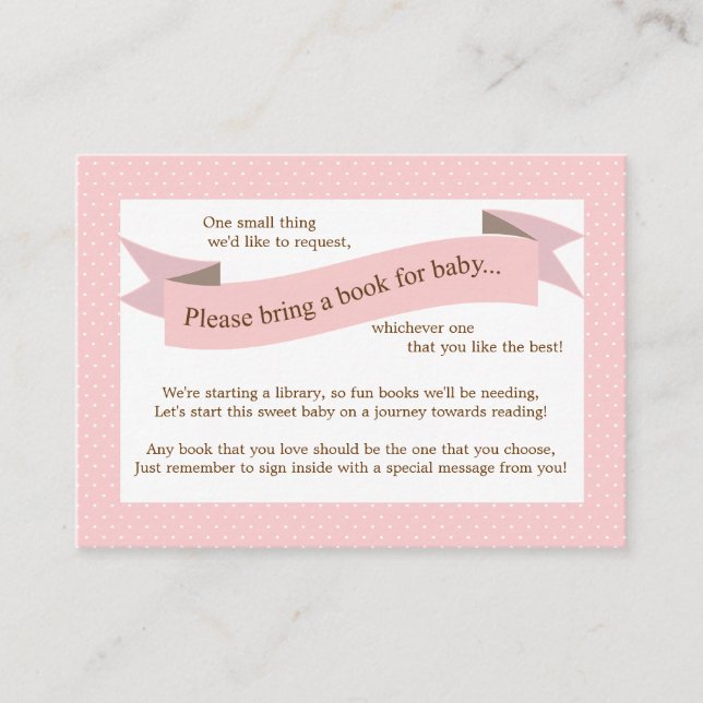 Pink Baby Shower Book Insert Request Card for Girl (Front)
