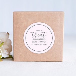 Pink Baby Shower Cute Calligraphy Script Treat Classic Round Sticker