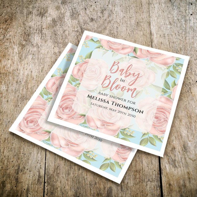 Pink Baby Shower Floral Bloom Custom Napkin (Chic pink floral pattern custom napkin. )
