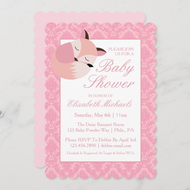 Pink Baby Shower Fox Invitation (Front/Back)