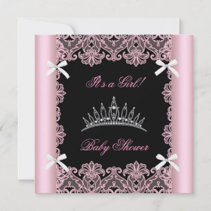 Pink Baby Shower Girl Princess Tiara Black Lace Invitation