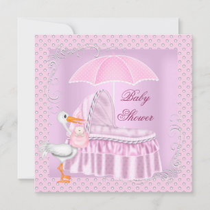 Pink Baby Shower Girl Umbrella Bassinette Invitation