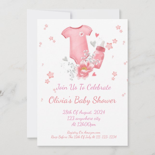PINK BABY SHOWER INVITATION FOR GIRLS (Front)