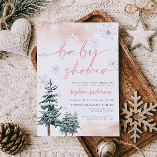 Pink Baby Shower Invitation, Winter Baby Shower Invitation