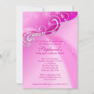 Pink Baby Shower Invitation Winter Snowflakes