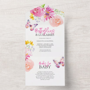 Pink Baby Shower Invitations   Flowers & Butterfly