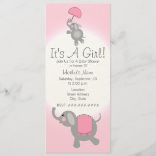 Pink Baby Shower Invite - Mother & Baby Elephant