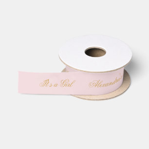Pink Baby Shower It's a Girl Elegant Gold Script Satin Ribbon
