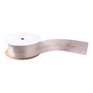 Pink Baby Shower It's a Girl Elegant Gold Script Satin Ribbon