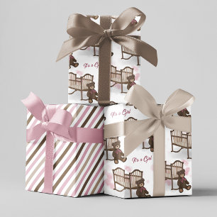 Pink Baby Shower It's A Girl Teddy Bear  Wrapping Paper Sheet