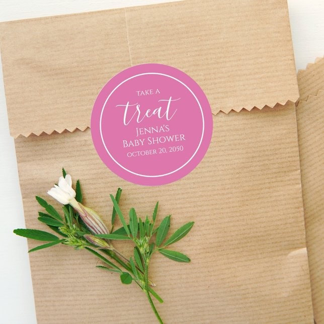 Pink Baby Shower Minimalist Calligraphy Script Classic Round Sticker (Creator Uploaded)