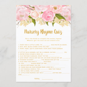 Pink Baby Shower Nursery Rhyme Quiz Game Cards