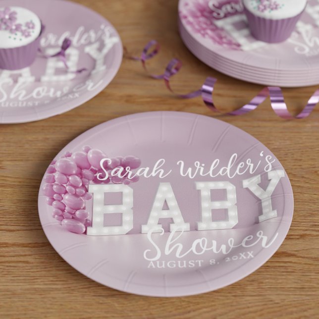 Pink Baby Shower Paper Plate (Baby Shower Party Paper Plates with space for you name and date)