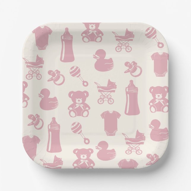 Pink Baby Shower Pattern Paper Plate (Front)