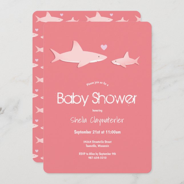 Pink Baby Shower Shark Animal Invitation (Front/Back)