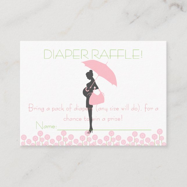 Pink Baby Shower Silhouette Diaper Raffle Tickets Enclosure Card (Front)