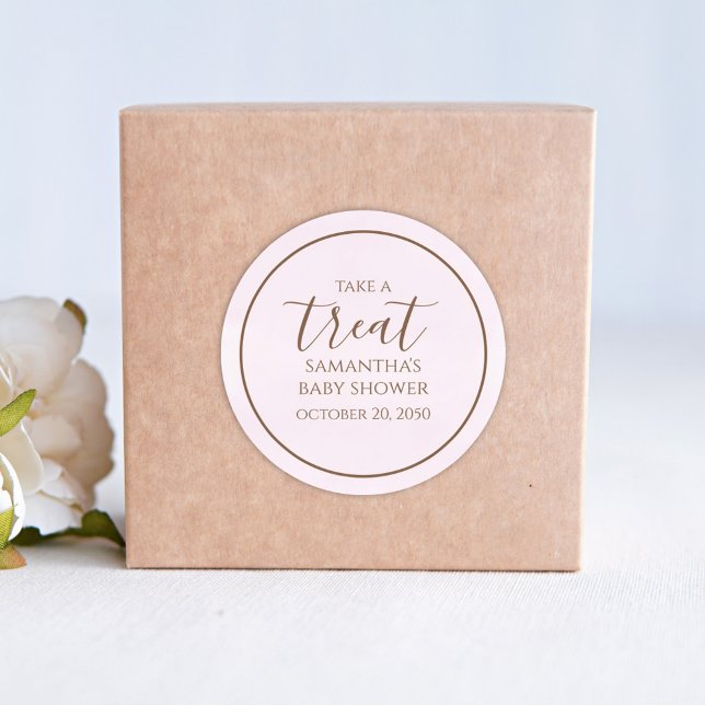 Pink Baby Shower Simple Treat Favour Classic Round Sticker (Creator Uploaded)