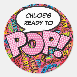 Pink Baby Shower Sprinkle Ready to POP Comic Book Classic Round Sticker