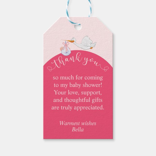 Pink Baby Shower Stork Favour Tag (Front)