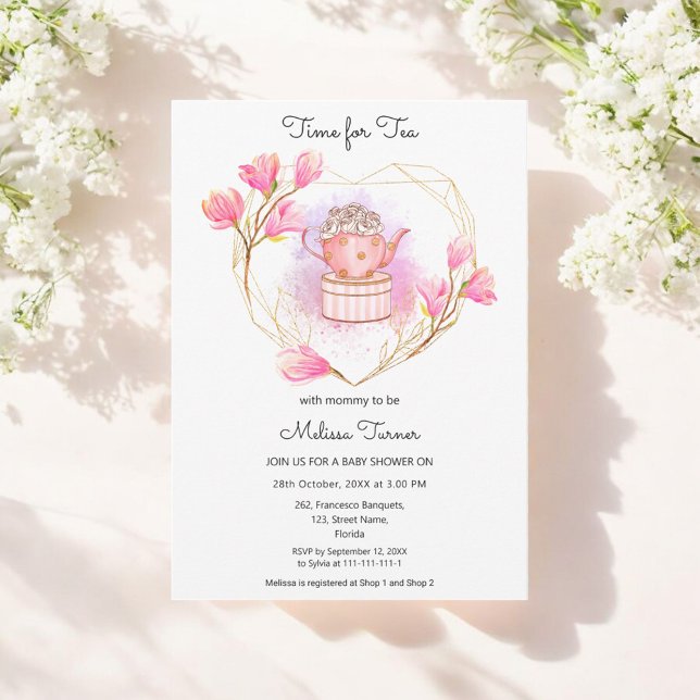 Pink Baby Shower Tea Party Floral Invitation (Creator Uploaded)